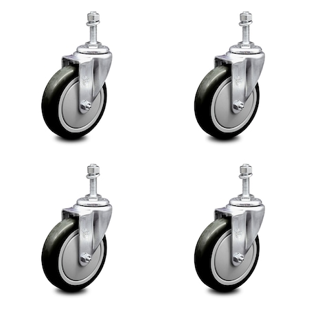 Service Caster 5 Inch Black Polyurethane Wheel Swivel 10mm Threaded Stem Caster Set SCC SCC-TS20S514-PPUB-BLK-M1015-4